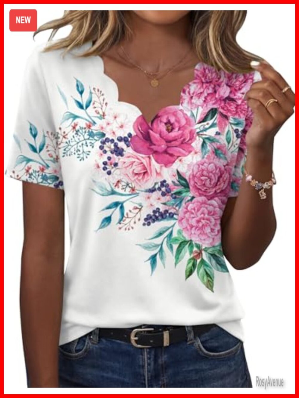 Women's V Neck Short Sleeve Tunic Blouse Dressy Casual Summer Top